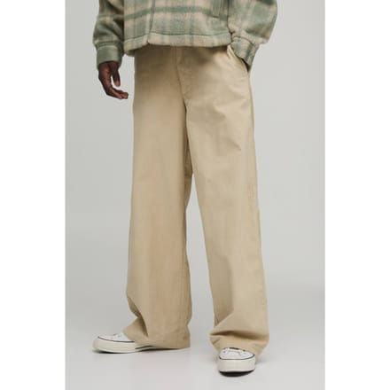 Baggy Corduroy Broek met Geweven Label | Ecru | Size Large