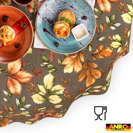 ANRO Tafelkleed Herfstbladeren Bruin Ovaal 220x140cm Rechte rand Afwasbaar Waterafstotend