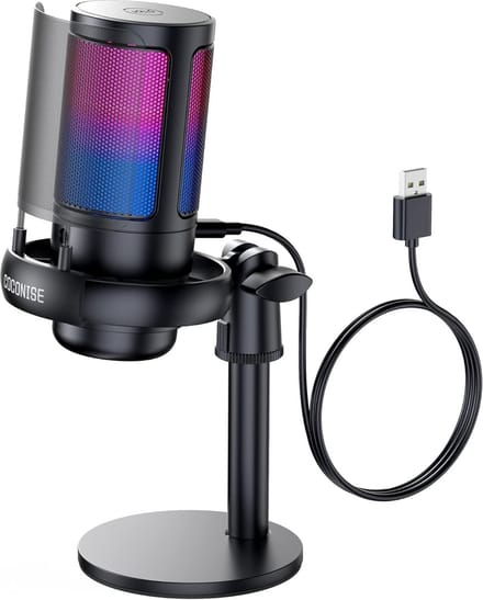 Gamingmicrofoon USB voor podcasts en streaming - Condensatormicrofoon met Sneldemping en RGB-indicator
