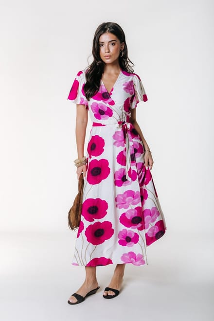 Colourful Rebel Ava Big Flower Wrap Maxi Dress - M