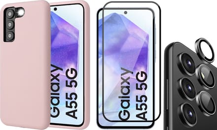 Hoesje geschikt voor Samsung Galaxy A55 - Screenprotector Volledig Dekkend Glas & Camera Protector - Mat Back Case Roze