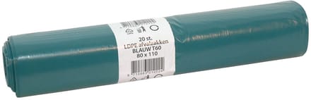 Afvalzakken 80x110cm T60 LDPE blauw - Doos 10 rollen à 20 stuks