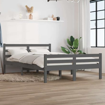 vidaXL - Bedframe - massief - hout - grijs - 140x190 - cm