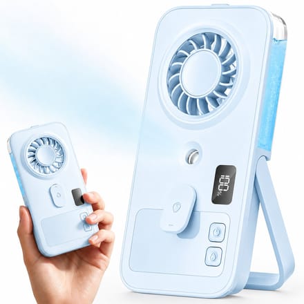 Sounix High-Speed Handventilator - Tafelventilator - Draagbare Mistventilator met Nevel - Stille Mini Ventilator met Digitaal Display - Blauw