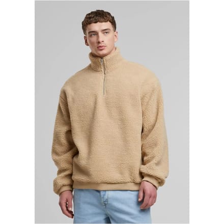 Urban Classics - Oversized Teddy Troyer Sweater/trui - S - Beige