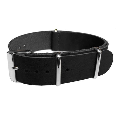 NATO Horlogeband Vintage Leer Zwart 18mm