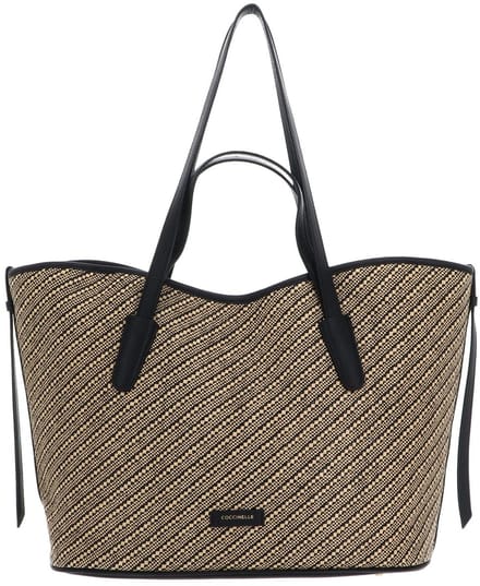 COCCINELLE Leren Shopper Handtas New Never Without Bag Bicolor Straw Handbag Multi Noir / Noir Beige
