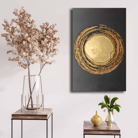 Asir - Decoratief Canvas Schilderij - Goud en Zwart - 45 x 70 x 2,8 cm