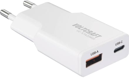 VOLTCRAFT UC-1C1A20W01 USB-oplader 20 W 1x USB-A, 1x USB-C Fast Charge, USB PD 3.0 Wit GaN