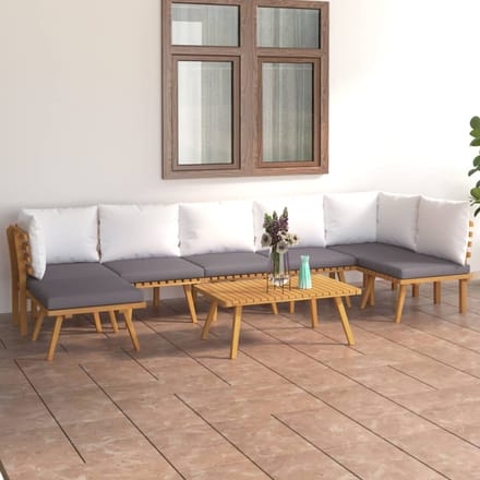 vidaXL - 8-delige - Loungeset - met - kussens - massief - acaciahout