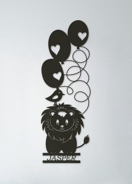 Wanddecoratie kinderen | Leeuwtje met ballonnen - XL (30x80cm)