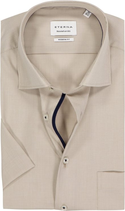 ETERNA modern fit overhemd korte mouw - structuur - beige - Strijkvrij - Boordmaat: 38 (EU maat: S)