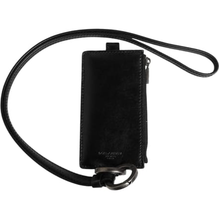 Dolce & Gabbana Zwarte Leren Logo Gecaptionneerde Lanyard Kaarthouder Portemonnee