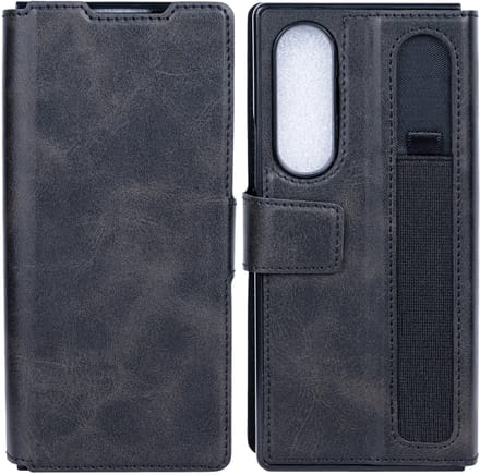 Rixus Wallet Case With Pen Holder For Samsung Galaxy Z Fold4 Black
