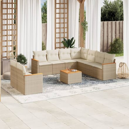 vidaXL - 10-delige - Loungeset - met - kussens - poly - rattan - beige