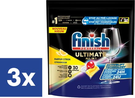 Finish Powerball All in One Vaatwastabletten Lemon - 3 x 30 tabs
