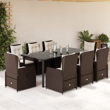 vidaXL - 9-delige - Tuinset - met - kussens - poly - rattan - bruin