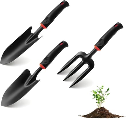 3-delige ergonomische tuingereedschapsset voor beginners - schep, bloemenkel en onkruidsteker