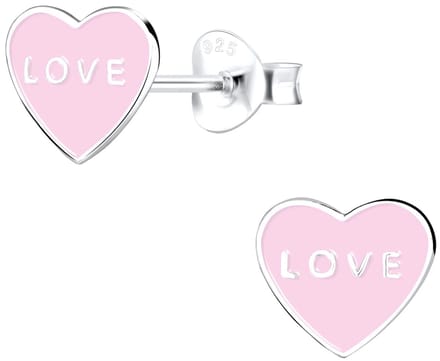 Joy|S - Zilveren hartje oorbellen - love - roze - 8 x 7 mm
