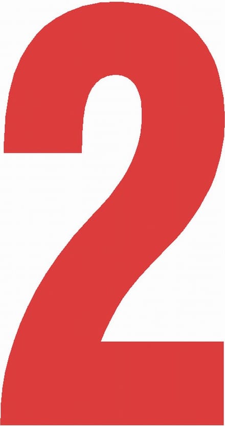 Cijfersticker nr. 2 ROOD 10x5cm plakcijfer huisnummersticker containersticker magazijn sticker