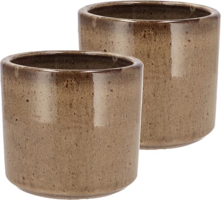DK Design Bloempot model Brown Glaze - 2x - taupe - D14 x H15 cm - glanzend