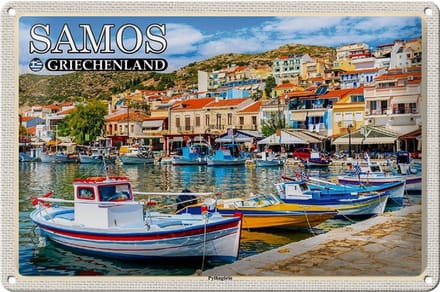 Blechschild Reise 30x20cm Samos Griechenland Pythagório Kleinstadt