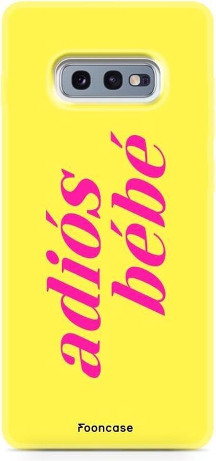 Fooncase Hoesje Geschikt voor Samsung Galaxy S10e - Shockproof Case - Back Cover / Soft Case - Adios Bebe / Geel & Roze