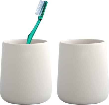 MSV Badkamer drinkbeker/tandenborstelhouder Malmo - 2x - Keramiek - wit - 8 x 10 cm