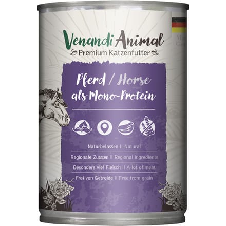 6x400g Venandi Animal Monoprotein Horse kattenvoer nat