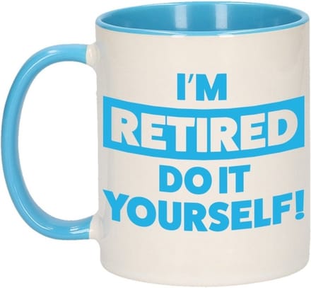 Pensioen kado mok / beker blauw - I'm retired do it yourself! - 300 ml - VUT