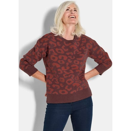 Pullover met luipaardmotief - bordeaux / gedess. - Gr. 42 van Goldner Fashion