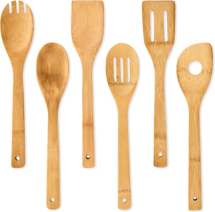 Keukenaccessoires kooklepels en spatels set van 6 duurzaam bamboe