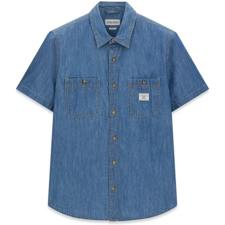 man blauw denim shirt