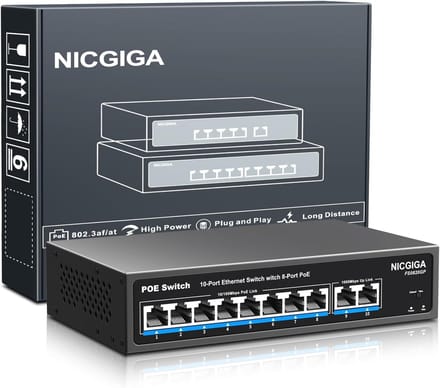 8-poorts PoE-switch met 100 Mbps PoE+ en Gigabit Uplink-poorten