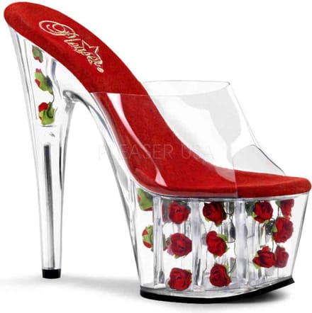 Pleaser - ADORE-701FL Muiltjes - Paaldans schoenen - 38 Shoes - Rood/Transparant
