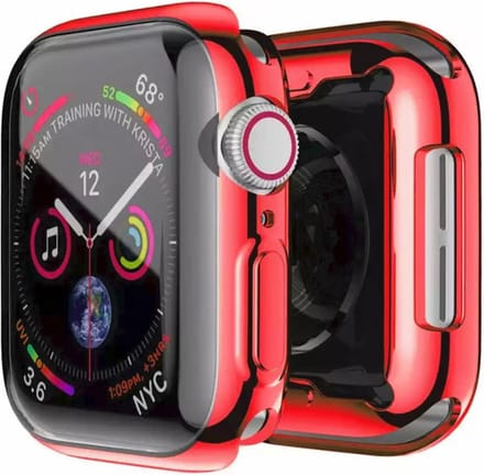 MY PROTECT - Hoesje Geschikt Voor Apple Watch 40mm Siliconen Bescherm Case - Screenprotector - Transparant/Rood