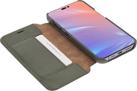 Minim Apple iPhone 14 Hoesje Wallet Book Case Echt Leer Groen