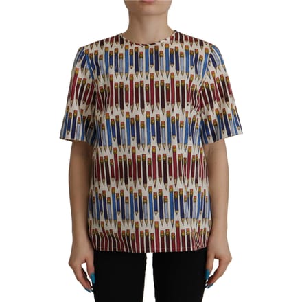 Dolce & Gabbana Witte Potloodprint Katoenen T-shirt Dames Blouse