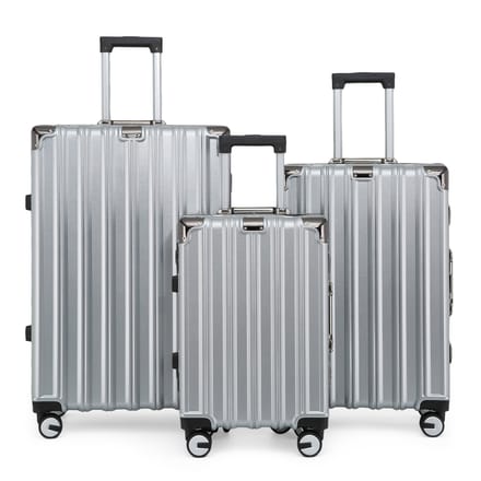 Hardshell Zilveren Kofferset Robuuste 8 Wiel Bagage Cabine Tas