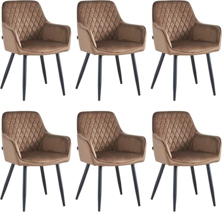 Colenis® - Beverly Eetkamerstoel - Set Van 6 - Bruin - Fluweel - Met armleuning