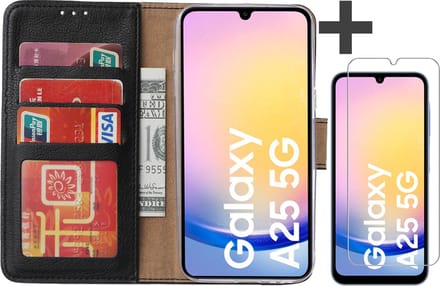Hoesje met Screenprotector Geschikt voor Samsung Galaxy A25 – Arara bookcase met pasjeshouder - Zwart