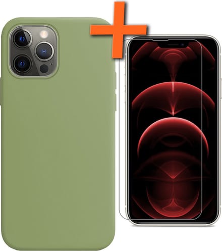 Hoes - Met Screenprotector - Geschikt voor Apple iPhone 14 Pro Max - Sterk & Shockproof - Back Cover - Siliconen Case - Telefoon Hoes - Groen