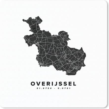 Muismat 20x20 cm - Mousepad Overijssel - Wegenkaart - Wit - Muismatten