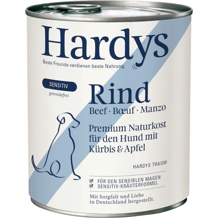 6x800g Hardys Sensitive Rund natvoer voor honden