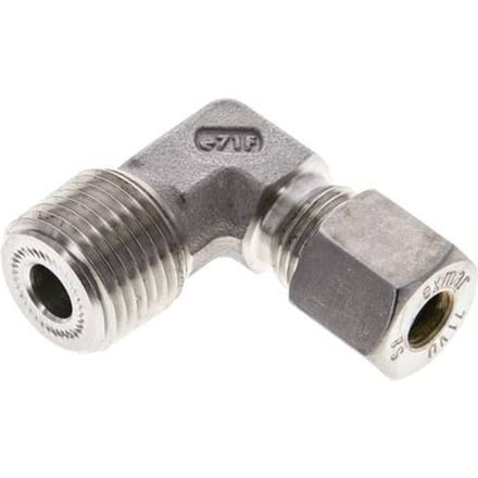 1/2'' NPT Buitendraad x 8S RVS L-Knelfitting 90 graden 630 Bar DIN 2353 - FL2E-MO-ST-012N-08-S