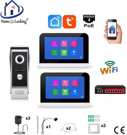Smart WIFI deur intercom/videofoon 2 touchscreens. T-2301-1-2