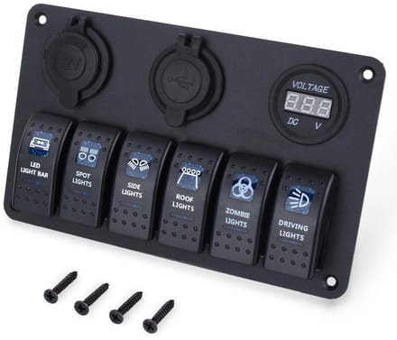 Dailygoods - Waterproof Marine Panel - LED Rocker Switch - Ideaal voor boten - 12-24V - Perfect voor auto, camper en boot - 6-way schakelpaneel