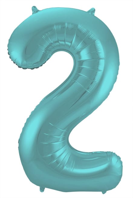 Folieballon Cijfer 2 Aqua Metallic Mat - 86 cm