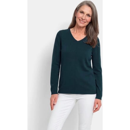 Pullover met een V-hals van COTTAMIRA - petrol - Gr. 20 van Goldner Fashion