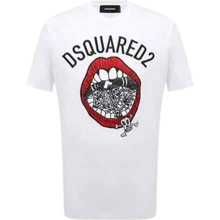 Dsquared2 Merk T-shirt Met Mondprint, Wit